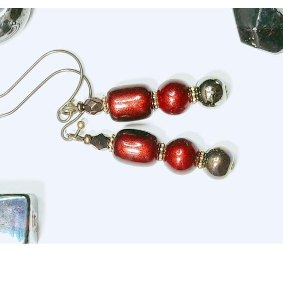 artisan earrings 454#mfs NEW boho burgundy hatpin drop earrings victorian goth A - Picture 1 of 5